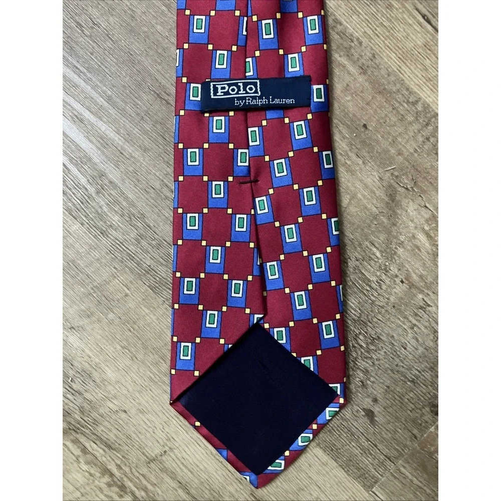 Vintage Polo Ralph Lauren Tie Silk Hand Made In USA‎ Red 4